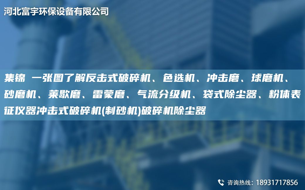 集錦│一張圖了解反擊式破碎機、色選機、沖擊磨、球磨機、砂磨機、萊歇磨、雷蒙磨、氣流分級機、袋式除塵器、粉體表征儀器沖擊式破碎機(制砂機)破碎機除塵器